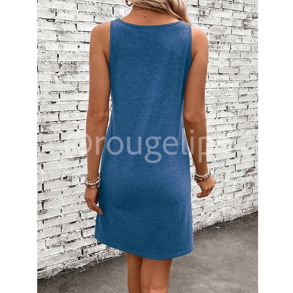 Blue Tank Mini Dress Tropical Graphic Letter Print - Picture 9 of 13